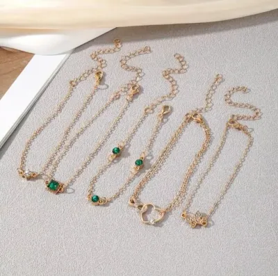 Trendy Butterfly & Heart Shaped Rhinestone Bracelet Set (5 Pcs)